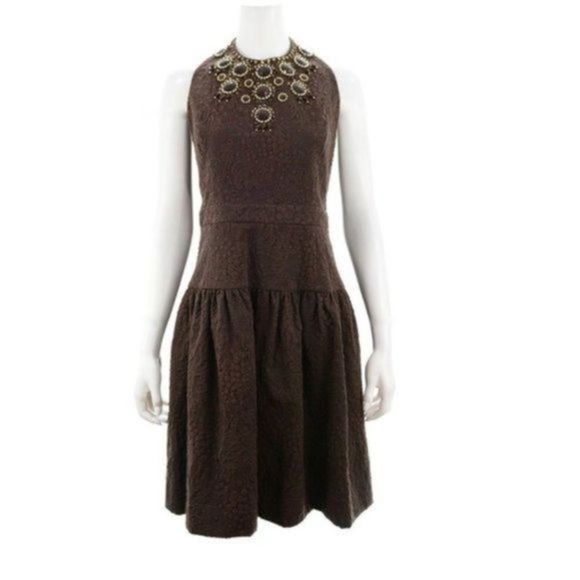 MILLY BROWN EMBELLISHED HALTER DRESS SIZE 12 NWT - Picture 1 of 6